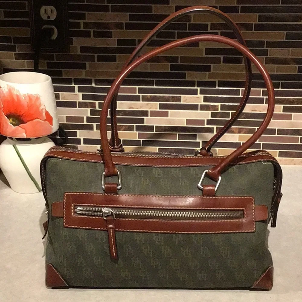 Dooney & Bourke Double Pocket Tote Green Signature Print Anniversary